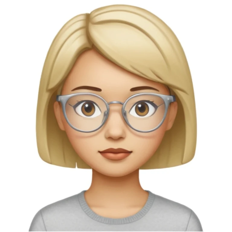 haz un emoji de una joven con pelo corto y lentes tipo 2014 transparente  emoji