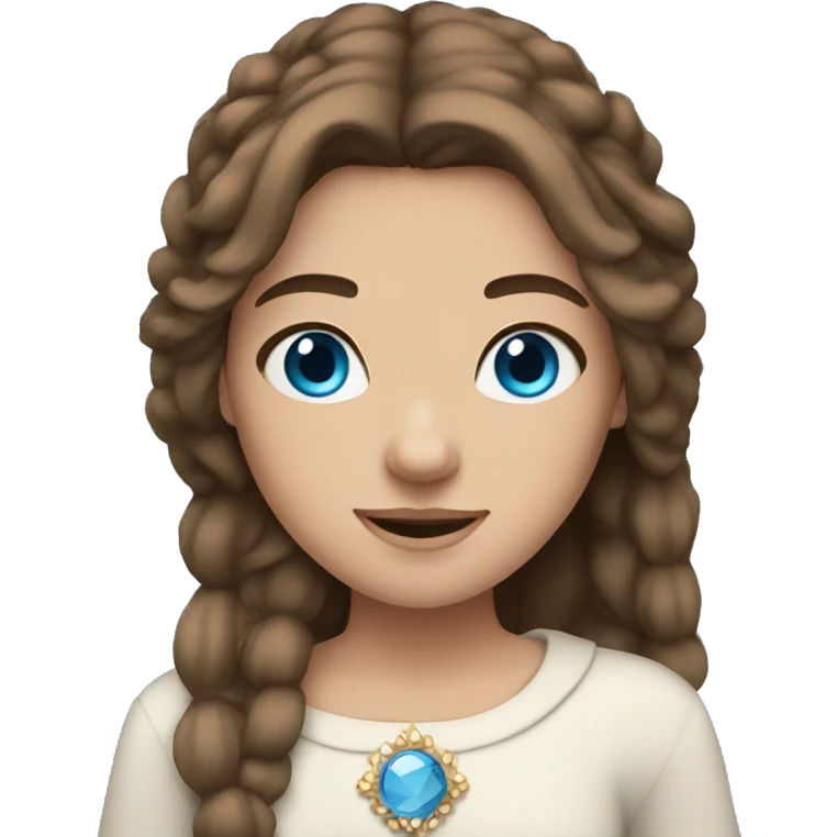 cozy girl with straight brown hair blue eyes and crown emoji