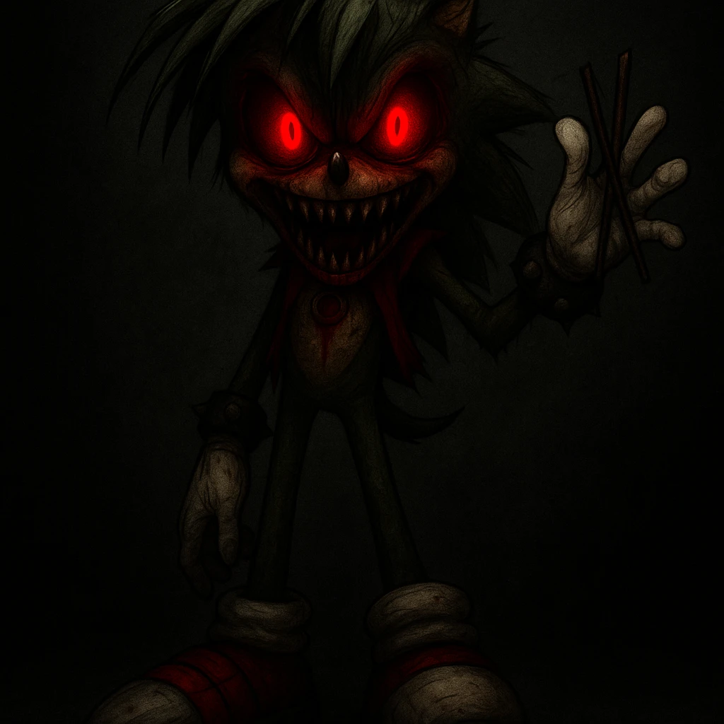 Make the character look scary with glowing red eyes and a unique scary expression, character facing forward. Keep the picture quality intact. emoji