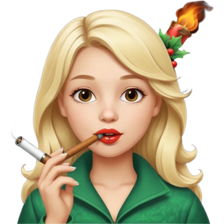 A beautiful girl with blonde hair with a festive pipe in her mouth emoji