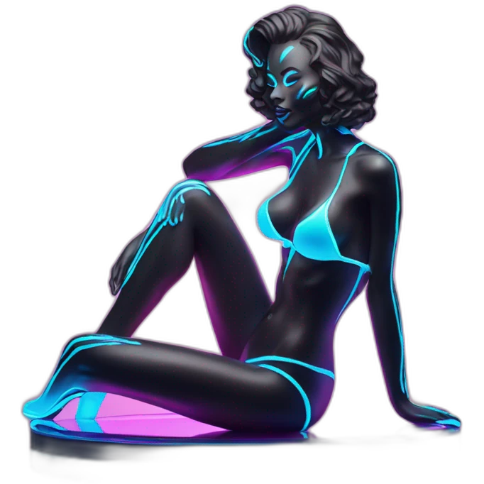 Sexy Neon sign beauty model figurine in glossy body paint emoji