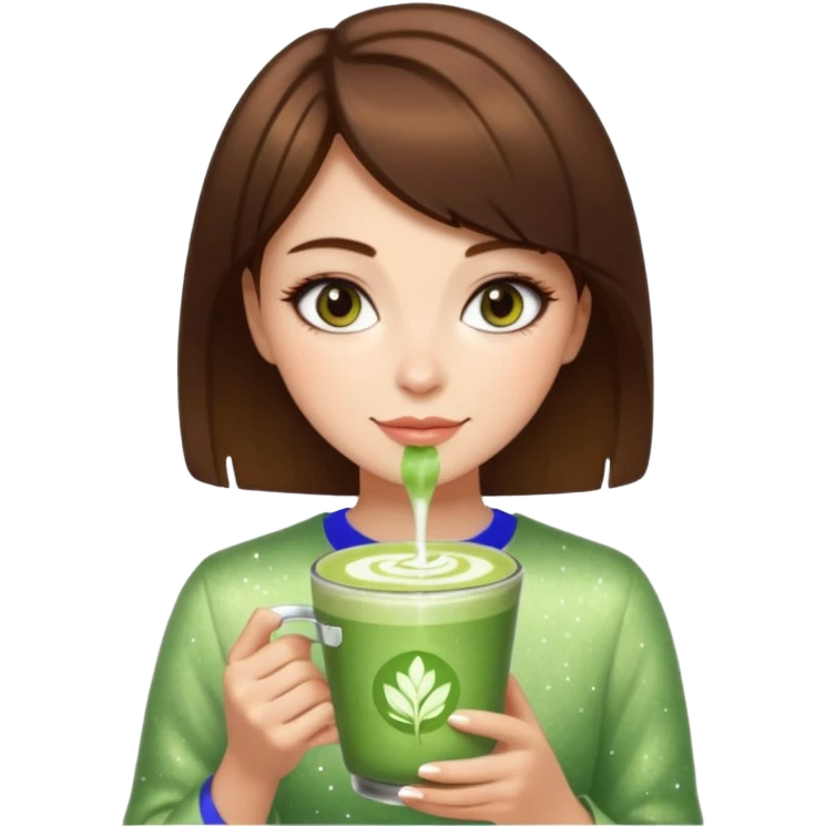 pink soft girl aesthetic short brown hair girl makeup, skincaRE, SPARKLES, AND MATCHA LATTE emoji