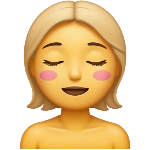 An emoji with closed eyes, a slight smile, and a ‘wait!’ gesture. emoji