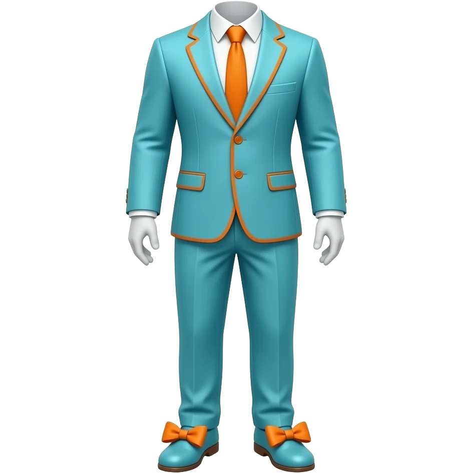 Outfit dress suite all  cyan orange line cyan pants and shoes orange bow emoji