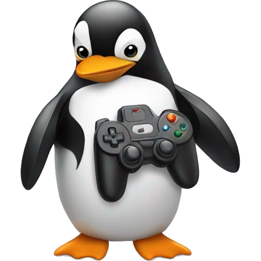 penguin holding videogame controller emoji
