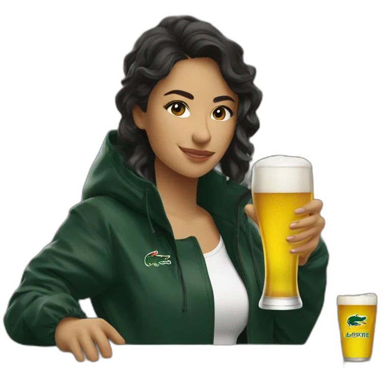 Lacoste latin friends woman drinking beer with black windbreaker emoji