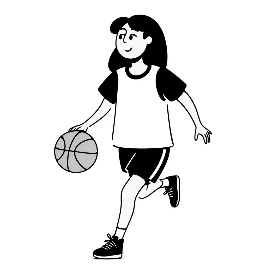 Asian Girl with brown long hair in a basketball suit emoji