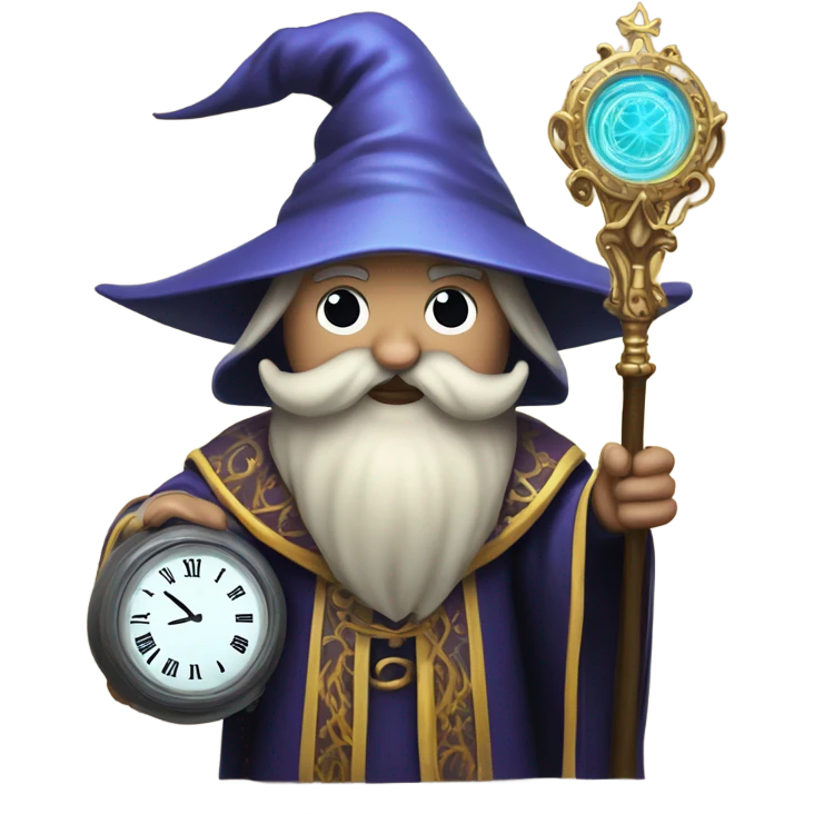 wizard holding a big clock emoji