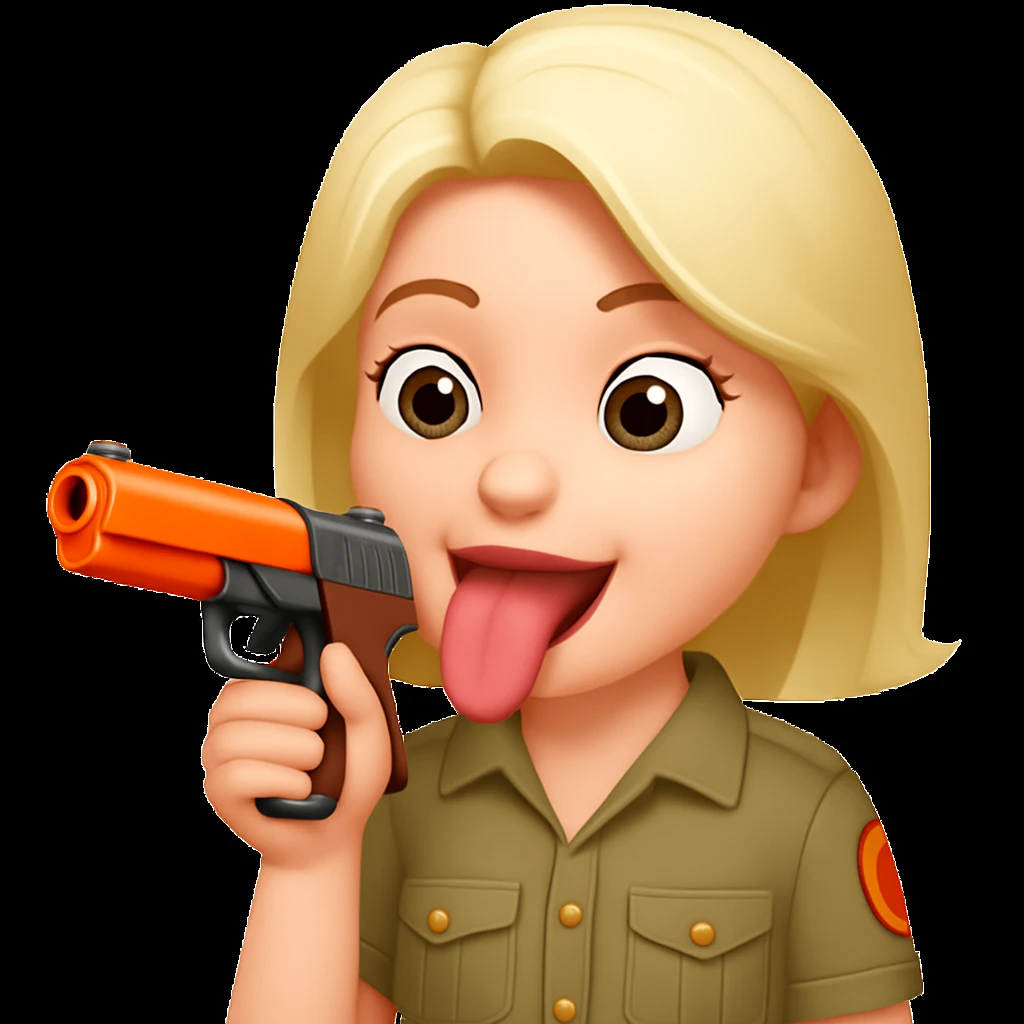 Edit the emoji so it is putting the gun toward its tongue, keeping the playful and cartoonish style. emoji