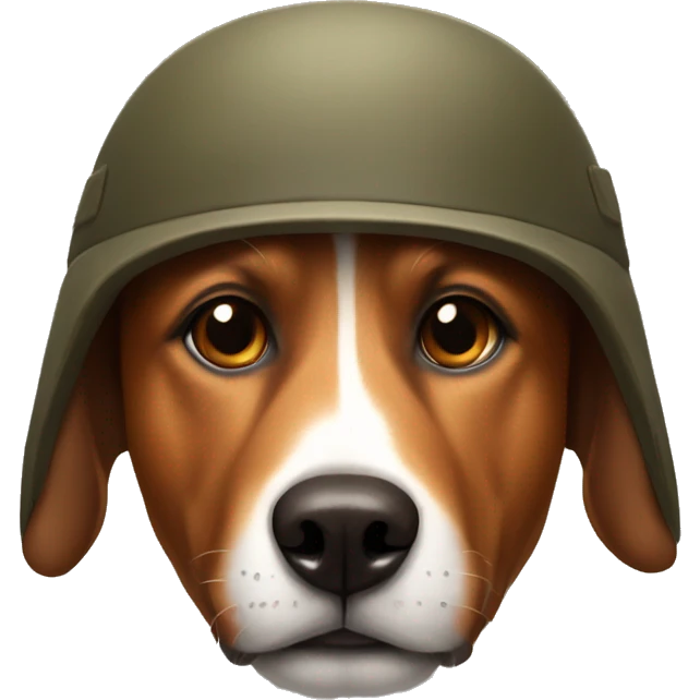 a brown dog having a fox face, wearing modern military head gear emoji