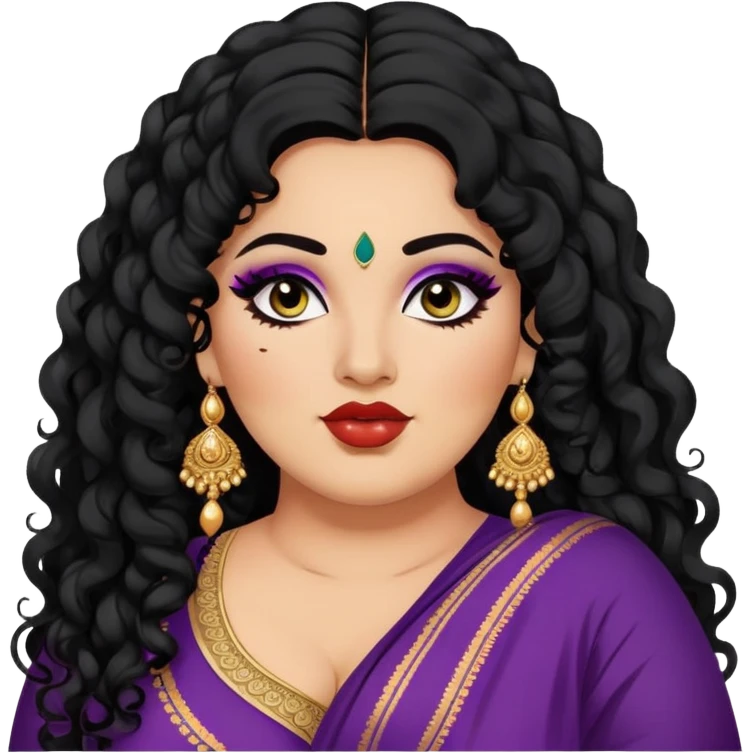 big plus size, medium skin, long black curly hair, baddie,pretty, makeup, lipgloss, black eyeliner, loose dupatta, indian
 emoji