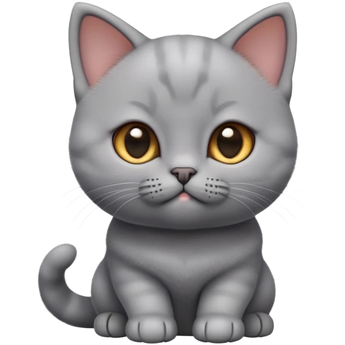 cinematic-cute-realistic british shorthair-kitten cat-portrait-emoji,-head-tilted-playfully-and-inquisitively,-sleek-solid-grey-fur,-simplified-yet-adorable-features,-highly-detailed,-glowing-with-a-warm,-friendly-glow emoji