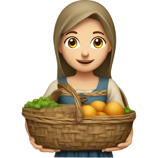 medieval market caucasian femal young girl visitor with a basket emoji