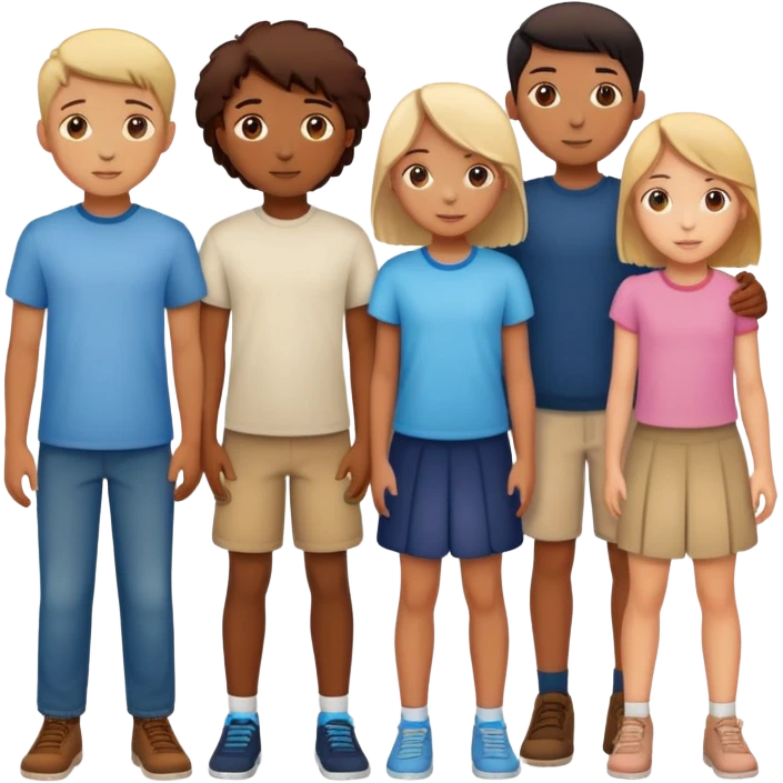 Seven boys and three girls standing together as a group emoji