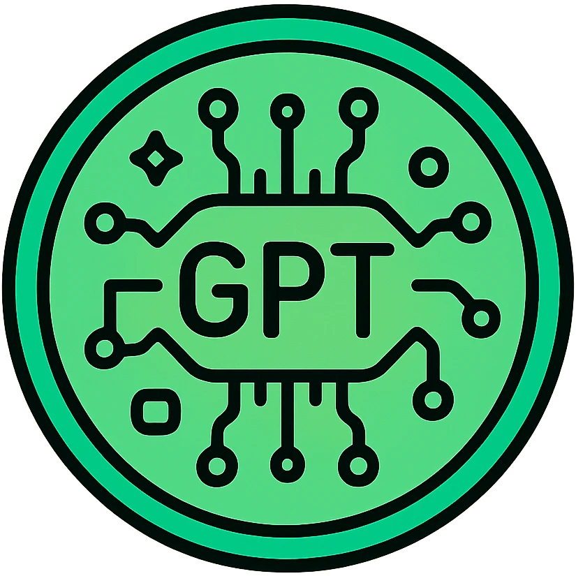 circular futuristic GPT icon, green gradient, AI theme emoji
