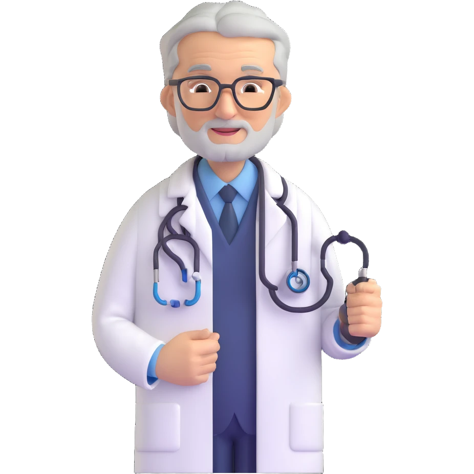 mature 60 year old doctor with stethoscope, gray hair, professional looking but not elderly emoji