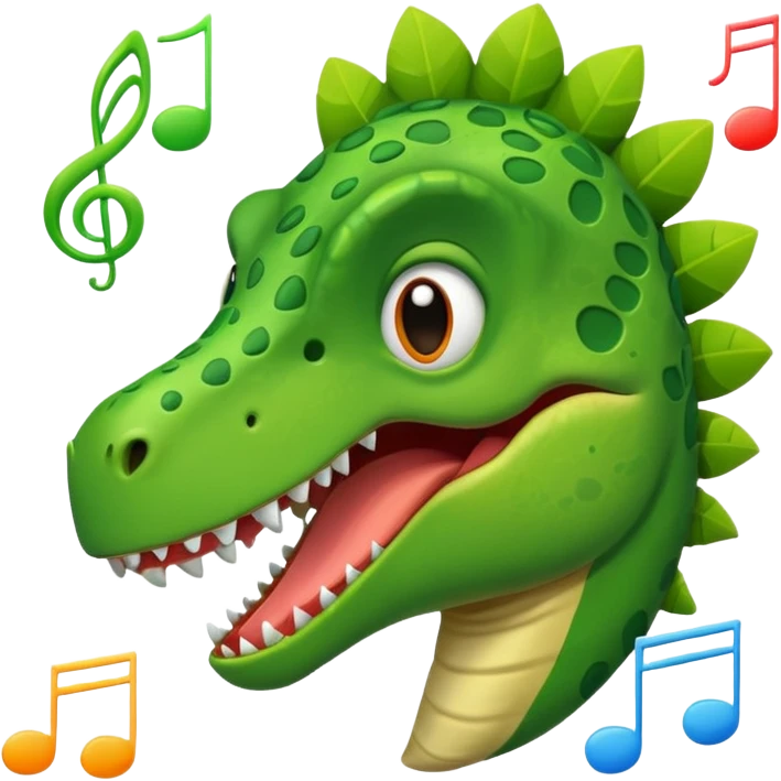 cartoon dinosaur face with music notes emoji