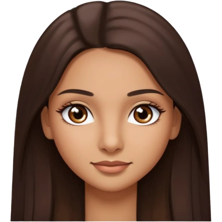 latina girl with straight long brown hair, dark dark brown eyes and lashes no bangs emoji
