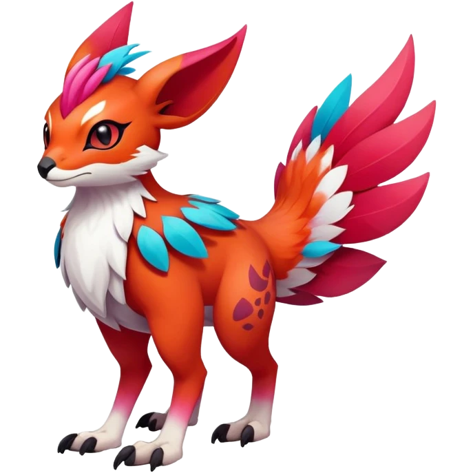 cool exotic Falvie-Fionbri-fantasy-creature-Fakémon-Pokémon, full body, with markings emoji