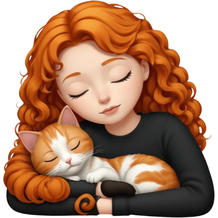 short hair Ginger Girl sleeping with a black and white bigger cat  emoji