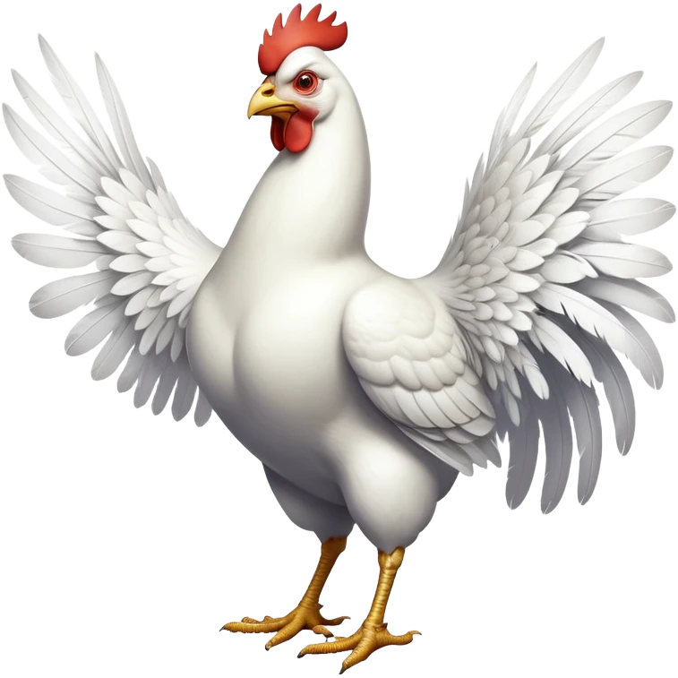 cinematic-[white chicken]-realistic-full-body-perched-emoji,-wings-tucked-neatly,-head-tilted-dramatically,-sleek-[white]-feathers,-simplified-yet-realistic-focused-features,-highly-detailed,-glowing-with-an-almost-sarcastic-glow emoji