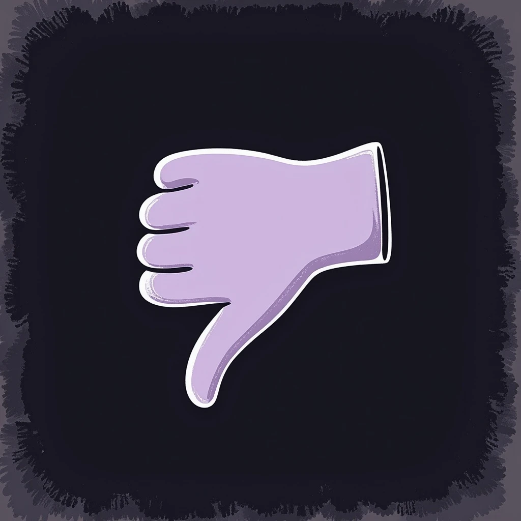 chalk-doodle emoji of a hand showing thumbs down, crayon-style, pastel lilac color palette, rough pastel texture, drawn on dark surface, aesthetic and emotional for Telegram emoji