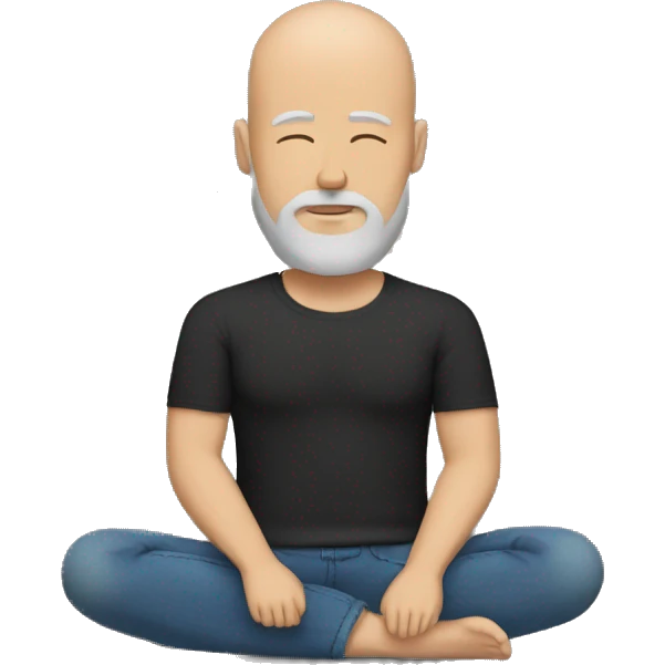 Emoji of bald and brown/grey bearded white man meditating in black tshirt and blue jeans emoji