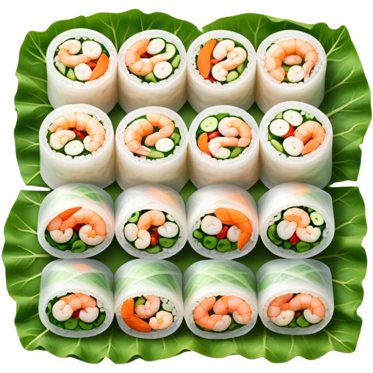 cinematic-realistic-vietnamese-summer-rolls-dish-emoji,-depicted-with-delicate-rice-paper-wraps-filled-with-fresh-vegetables-and-shrimp-rendered-with-crisp-textures-and-refreshing-lighting. emoji