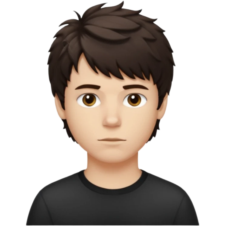 À emoji that don’t smile Dark brown thick hair, medium-length textured top with loose natural waves, short tapered sides, soft messy fringe, natural volume(No long hair it like a side part with a lot of wave and texture ) the guy is white and it’s a boy emoji