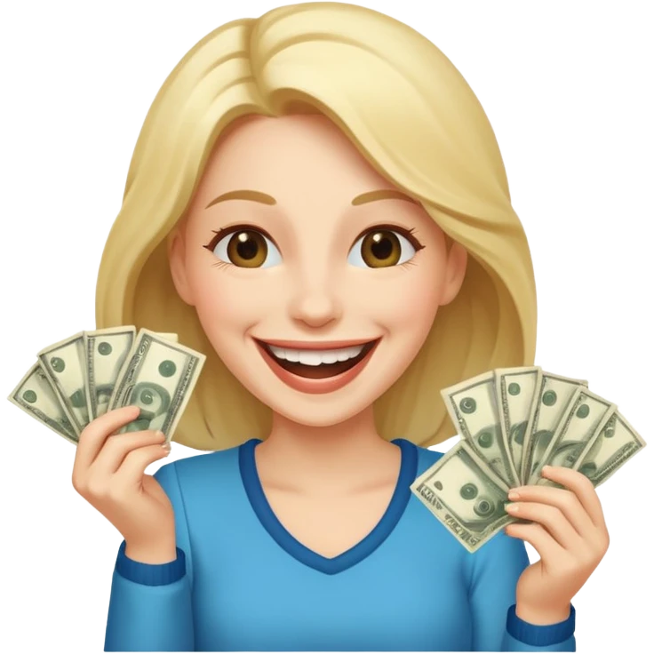 laughing woman holding lots of money emoji