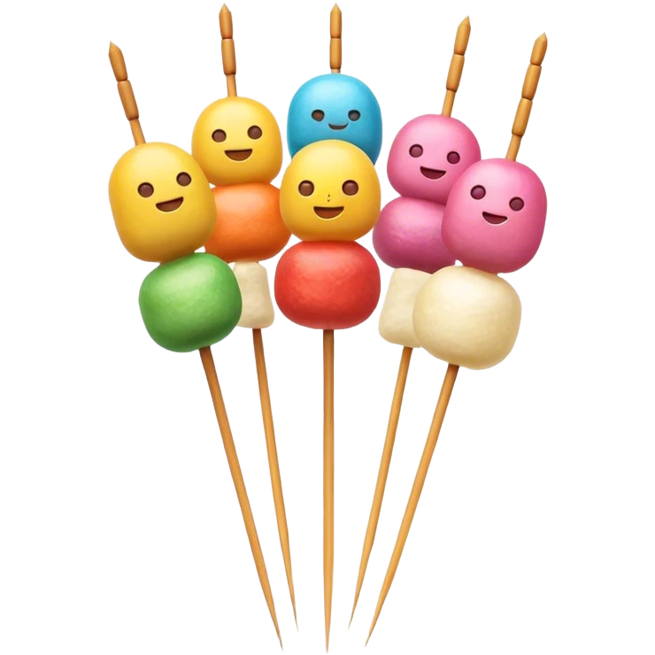 Cinematic Realistic Dango Dessert Emoji, showcasing colorful rice dumplings on skewers rendered with lifelike textures and soft, inviting lighting. emoji