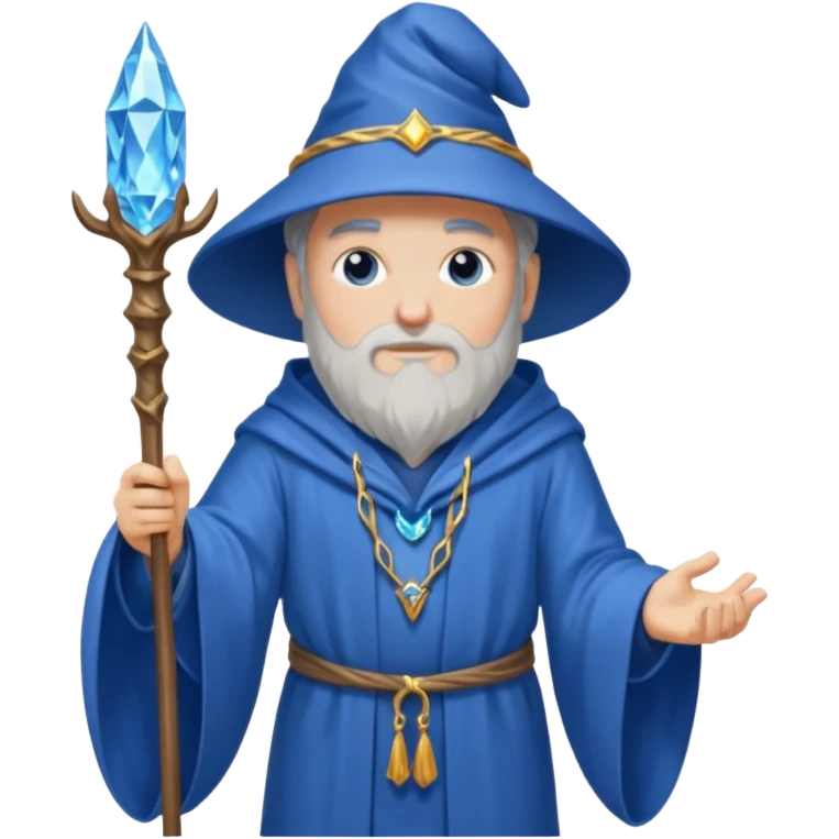 Wizard in blue robe with crystal-topped staff emoji