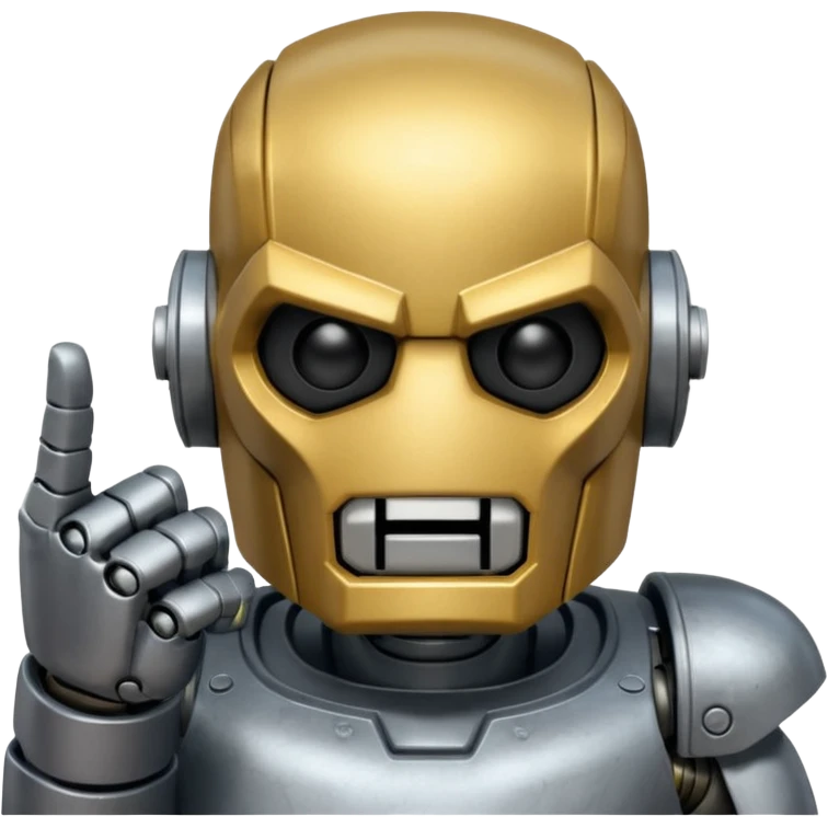 create an emoji with blitzcrank  (the league of legends champion)face in a sigma gigachad version that does the pose where u put ur index finger on top of your mouth to tell enemies to shut up or to signal that u mewing emoji