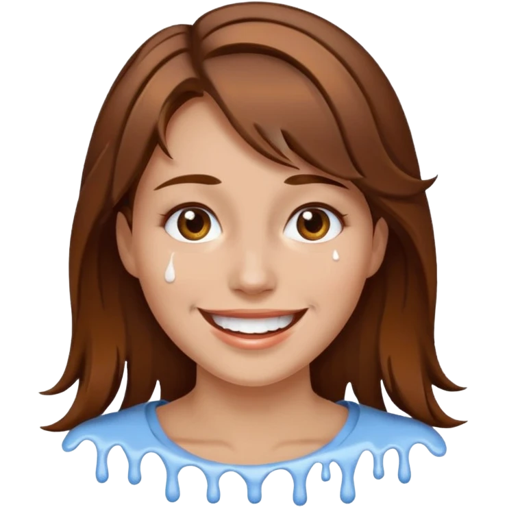 Brown Hair Woman , white paint , drip, face, happy emoji