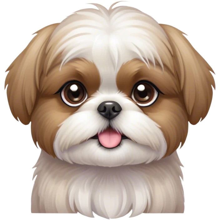 Cinematic Cute Shih Tzu Portrait Emoji, Head playfully tilted with large, sparkling eyes and a fluffy, endearing fur in gentle, pastel tones, simplified yet irresistibly charming, highly detailed, glowing with a warm, cuddly radiance, high shine, radiating affectionate and joyful energy, styled with a soft, playful outline, capturing the essence of a cute Shih Tzu that seems destined to charm everyone in its path! emoji