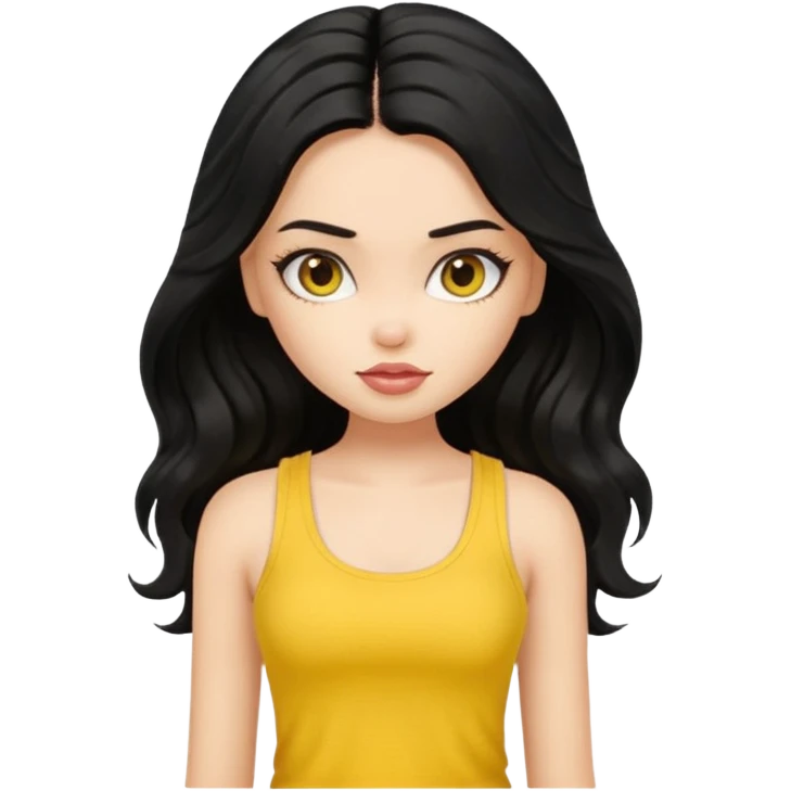 a pretty bratz girl with long wavy black hair in a yellow tank top emoji