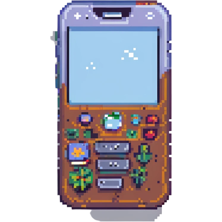 pixel art style icon of an iPhone, simple and recognizable, with a small screen and a single button emoji