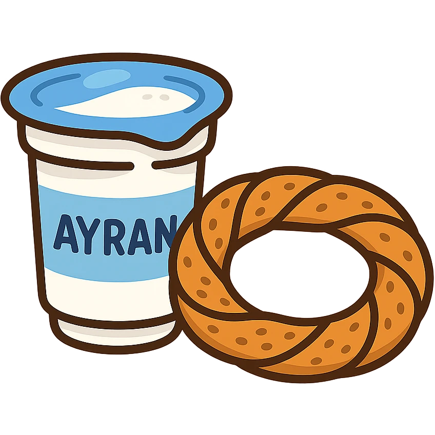 flat toon style ayran and simit together, no background emoji