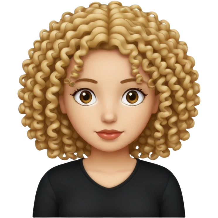 Blanquita con rizos y camisa negra  emoji
