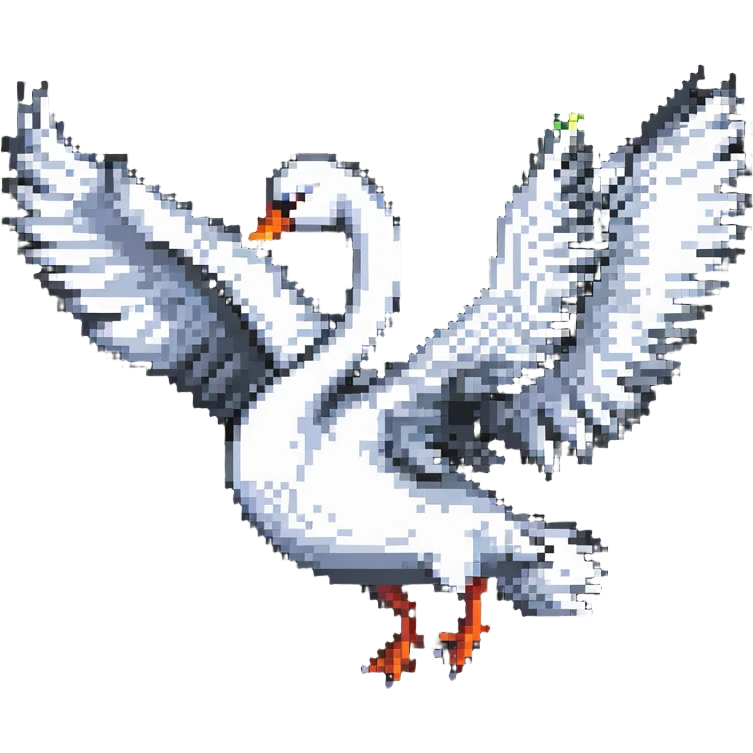 pixel art swan in mid-flight, dynamic pose emoji