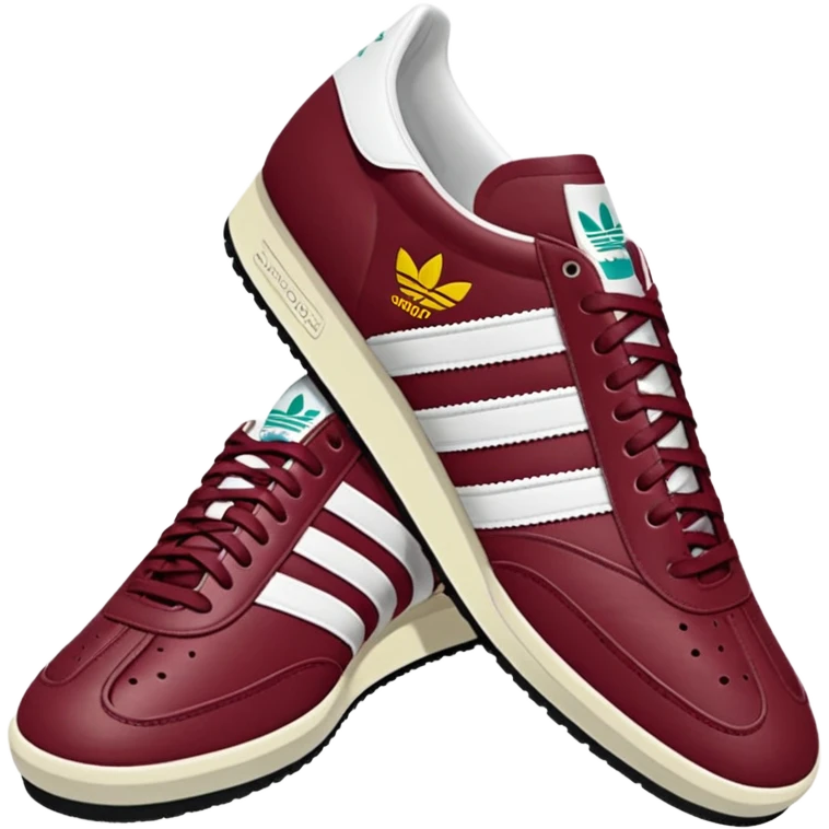 Maroon adidas spezials with 3 white stripes on the second des emoji