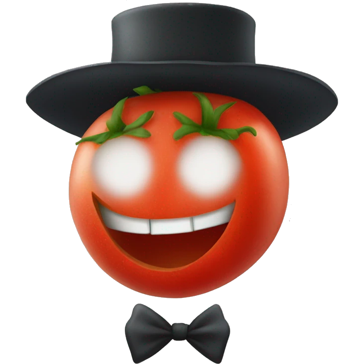 A thinly sliced tomato wearing a tophat emoji