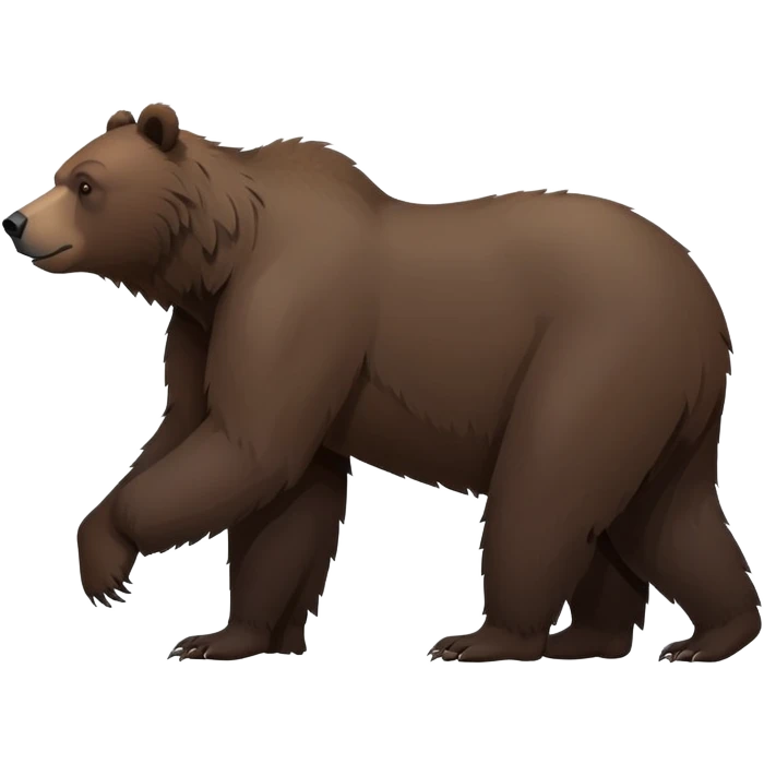 Realistic dark brown grizzly bear on all four legs, minimalist style, natural pose, side view, darker fur emoji