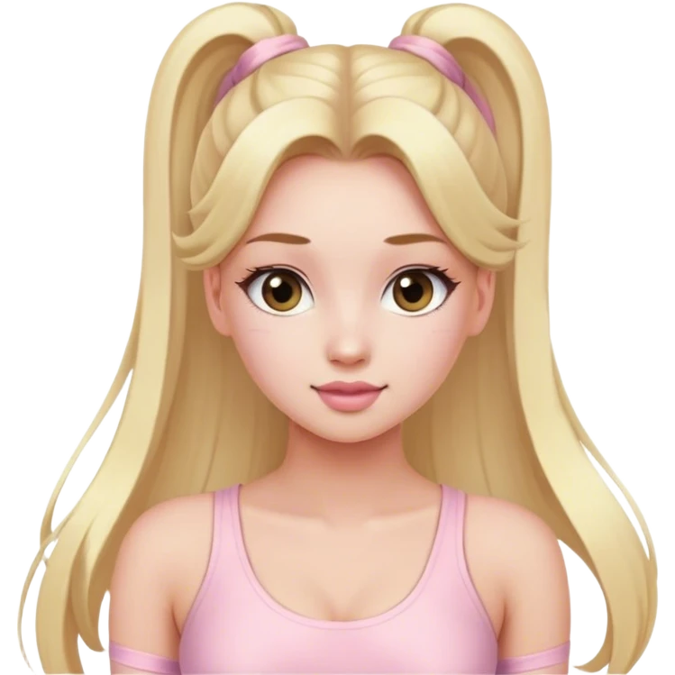 Beautiful woman with long blonde ponytails wearing light pink bodycon dress emoji