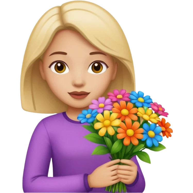 Niña con un ramo de flores emoji