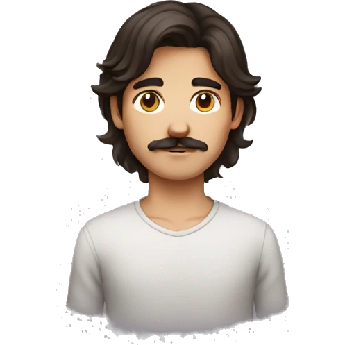 dark brown long hair boy with small moustache emoji