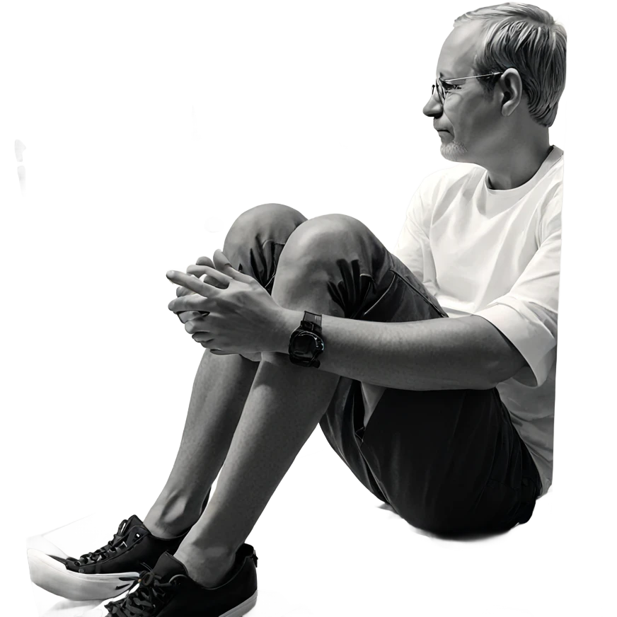 monochrome boy sitting quietly emoji