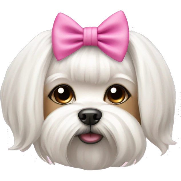 Maltese dog with a pink top knot bow  emoji