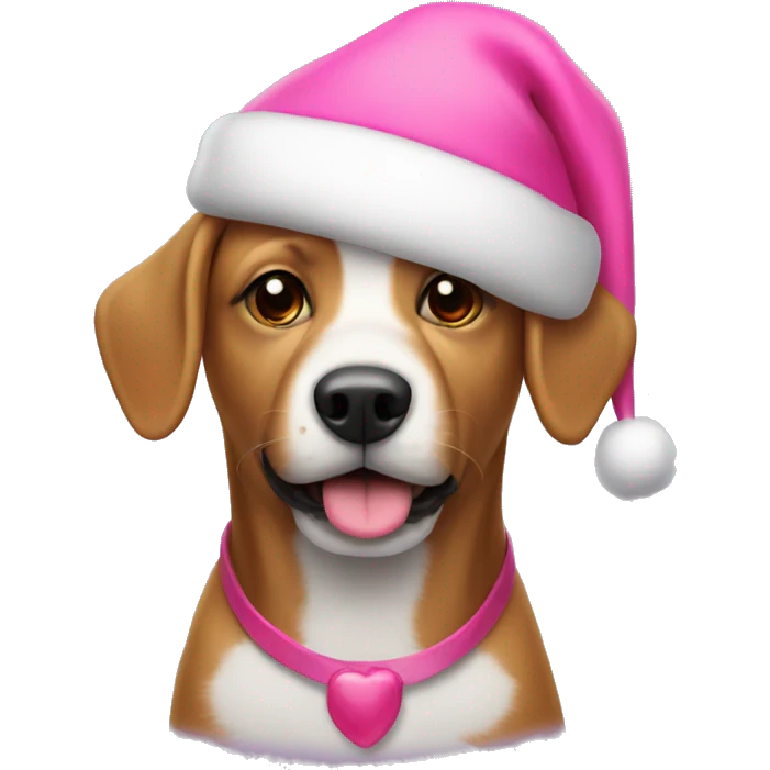 Dog wearing a pink Santa hat emoji