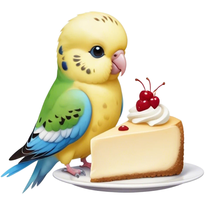 cute budgie eating cute cheesecake cuter emoji